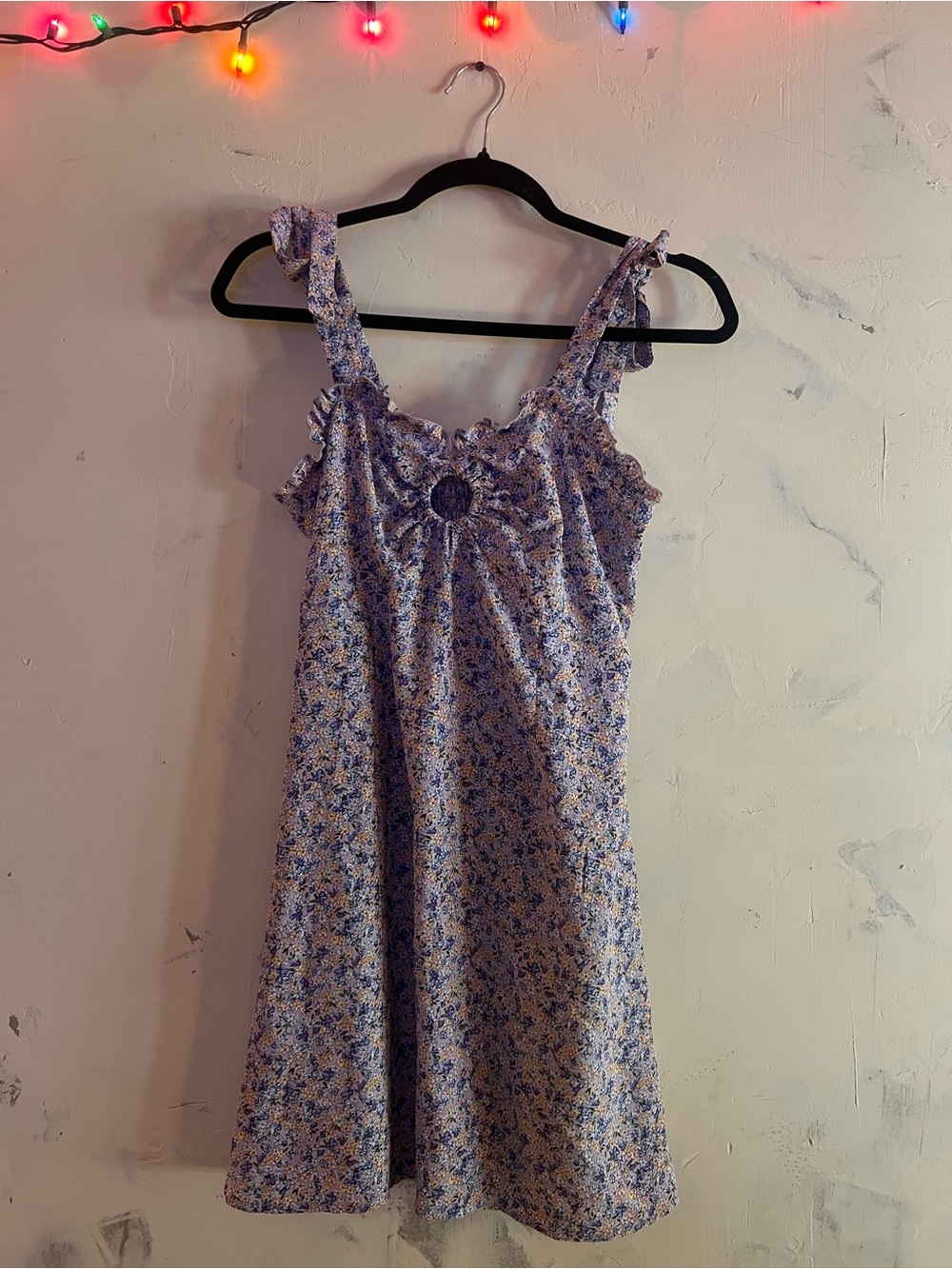 Lilac Floral Mini Dress with Tie Detail